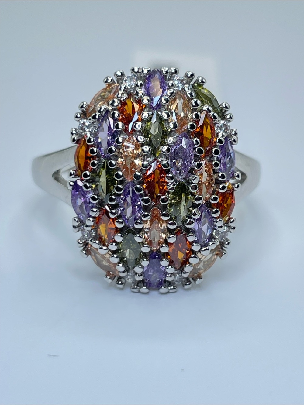 Swarovski Crystal Elements Multicolor Crystals Art Deco Statement Ring Sz 10